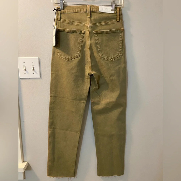Re/Done NWT 70’s ultra high rise stove pipe raw hem size 26 crop green sage - Picture 3 of 9